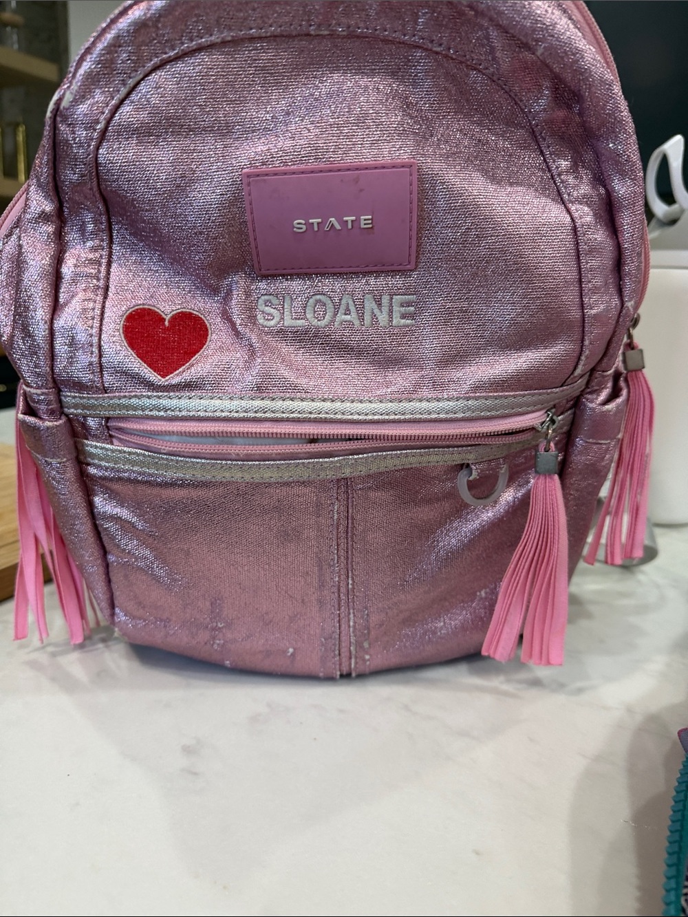 STATE Pink Metallic Sloane Mini Backpack with Tassels